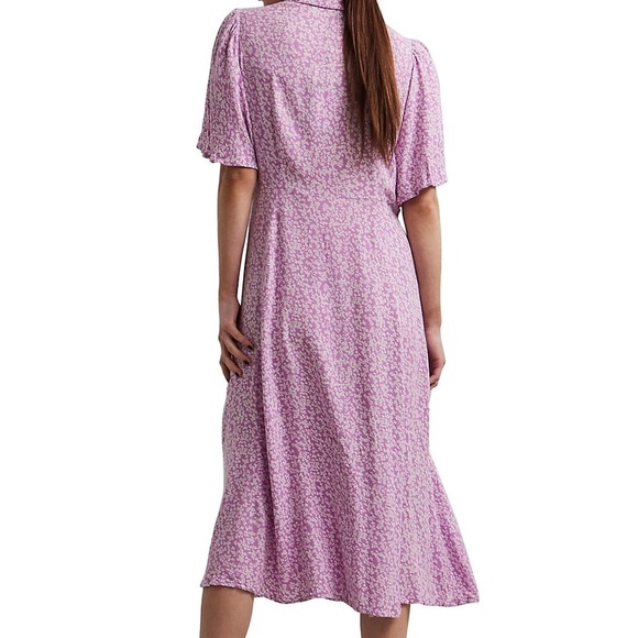 Yas Stelli Flutter-Sleeve Floral Midi Shirtdress Pink White Relaxed Circle S - Picture 7 of 13